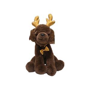 FAO Schwarz Chocolate Lab Dog Gold Antlers Wear & Share #1015136 Soft Plush B10